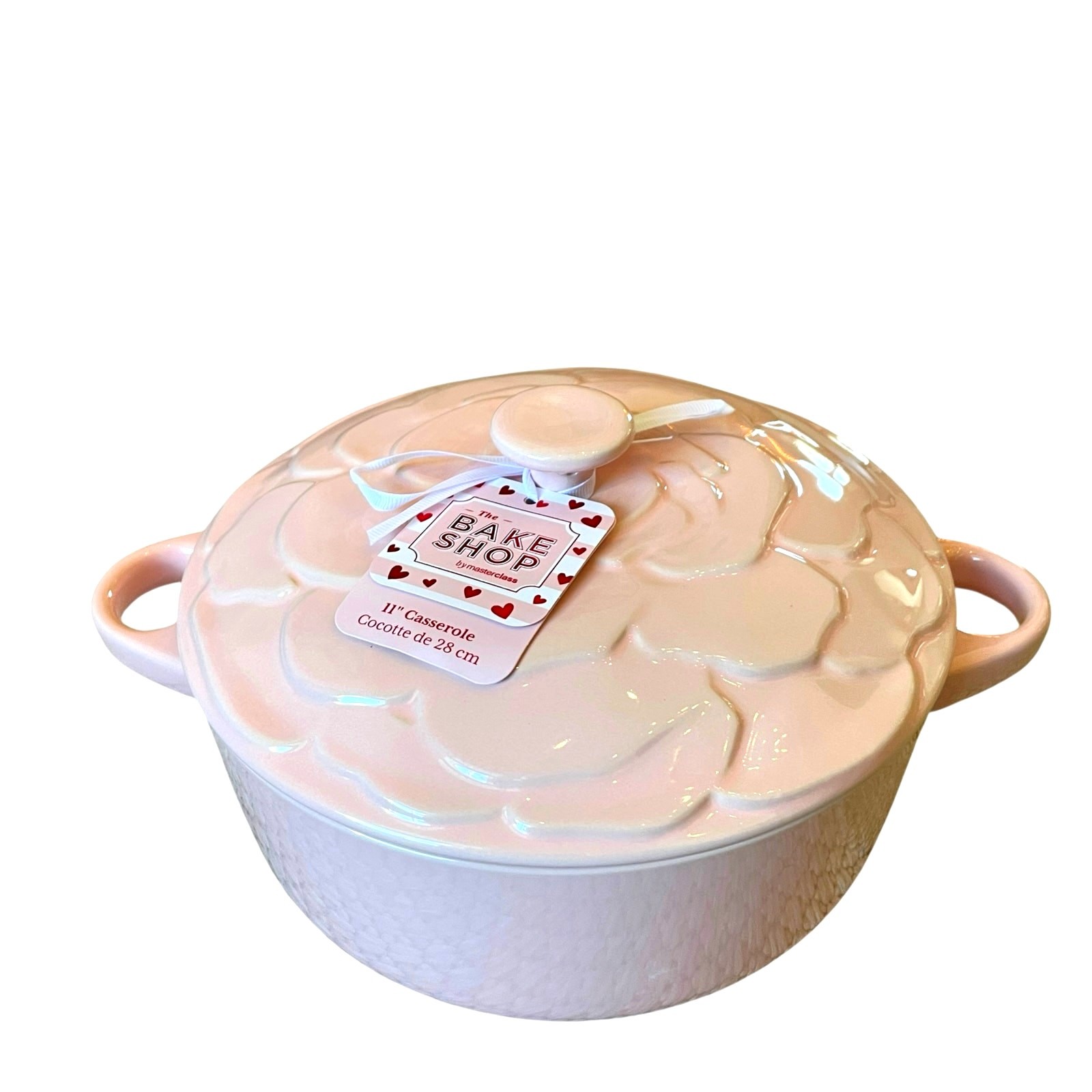 The Bake Shop Rose Embossed Casserole Dish w/ Lid 11in Large Pastel Pink New