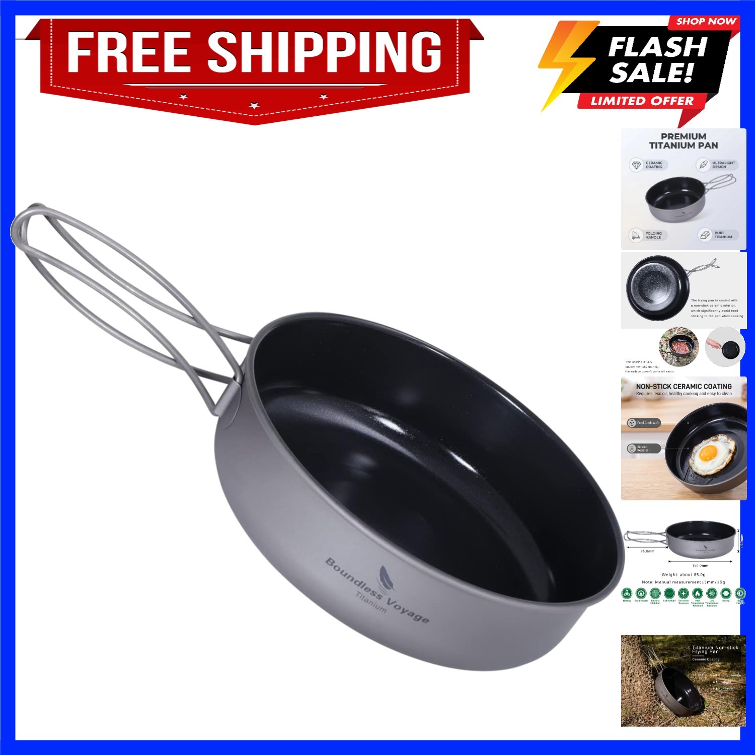 Titanium Non-Stick Frying Pan with Folding Handle Non-Stick Ceramic Coating F…