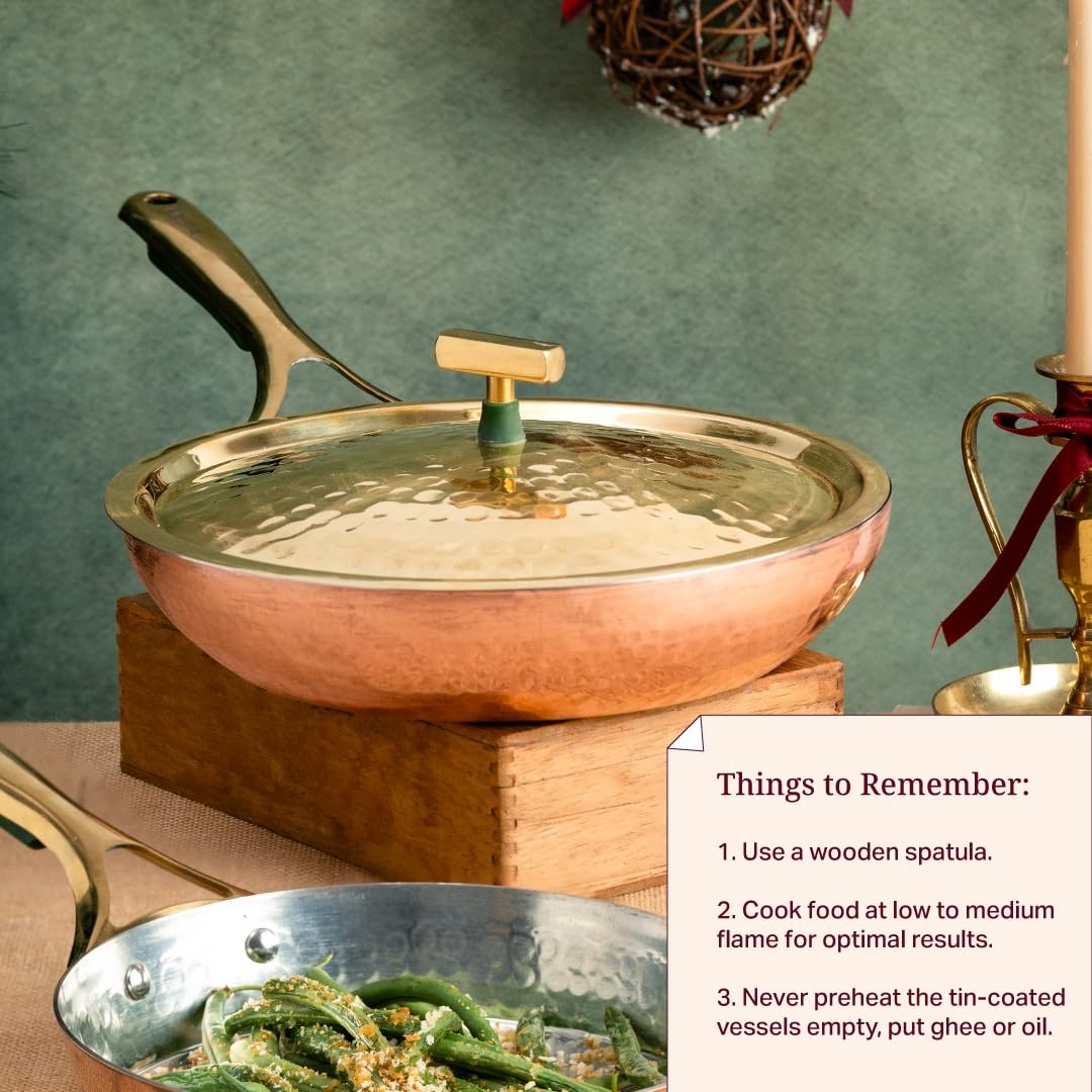 Handcrafted Copper Frying Pan with Insulated Brass Handle, Non-Toxic Malaysia…