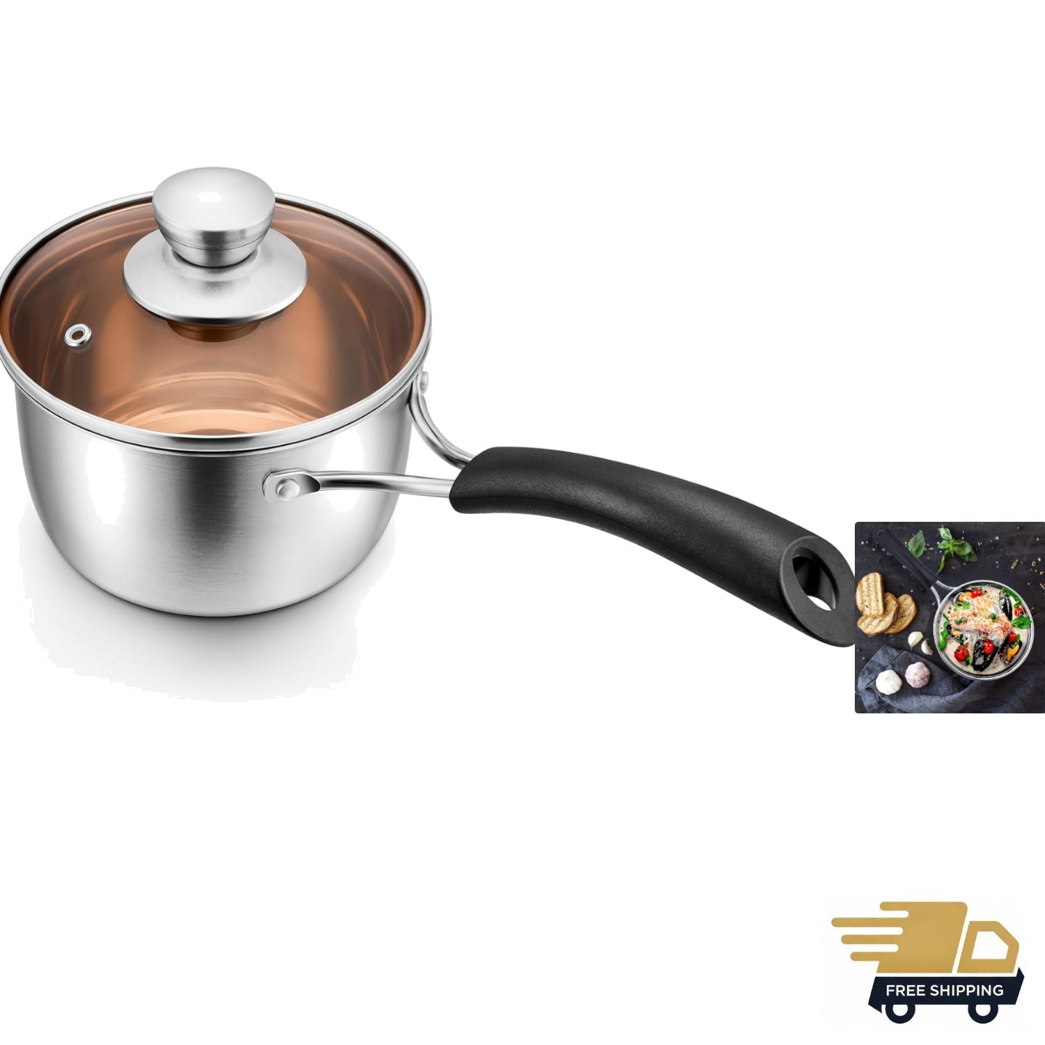 Elegant 1 Quart Saucepan in Stainless Steel with Visible Lid & Comfortable Grip