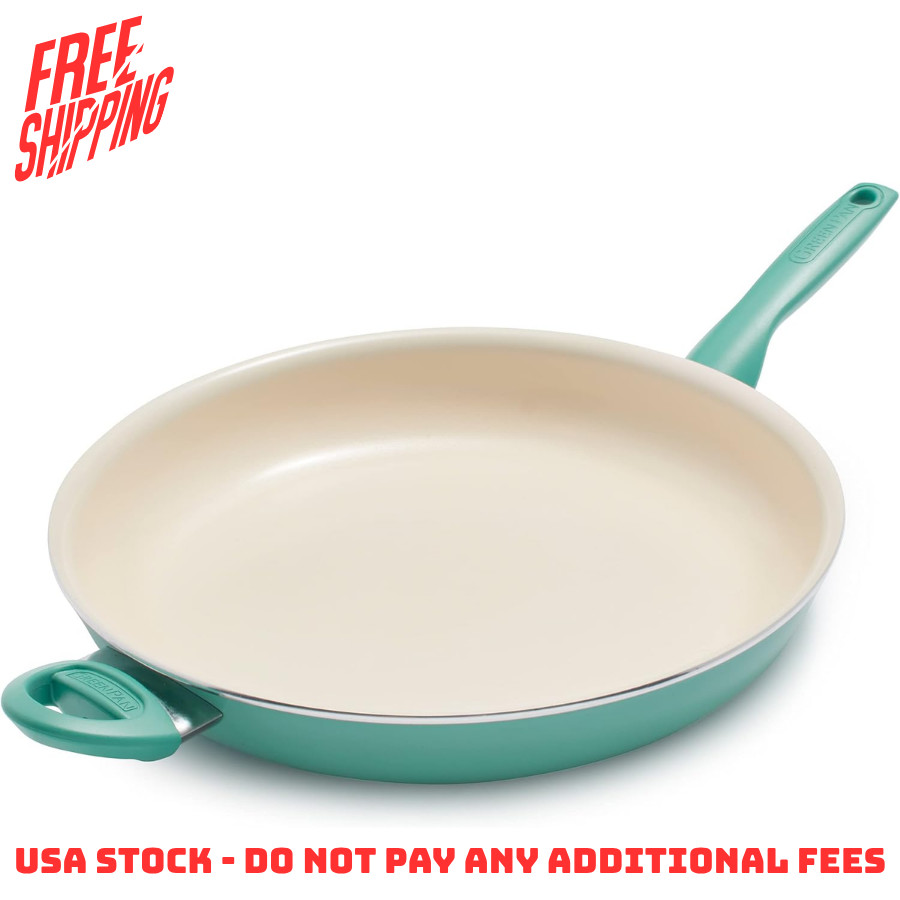 GreenPan Rio Ceramic Nonstick 13.5″ Frypan PFAS-Free, Dishwasher Safe, Turquoise