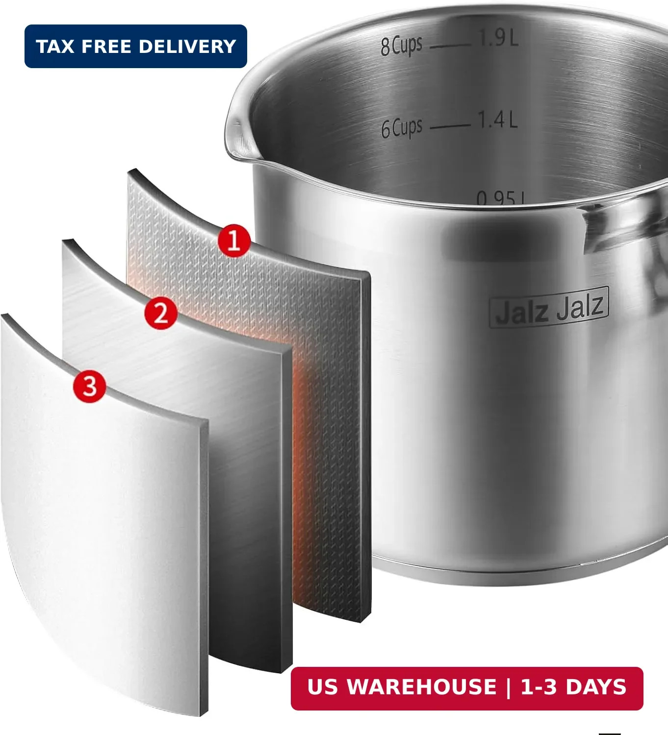 Jalz Jalz Small 2-Quart Stainless Steel Saucepan with Glass Lid – Compact Sauce