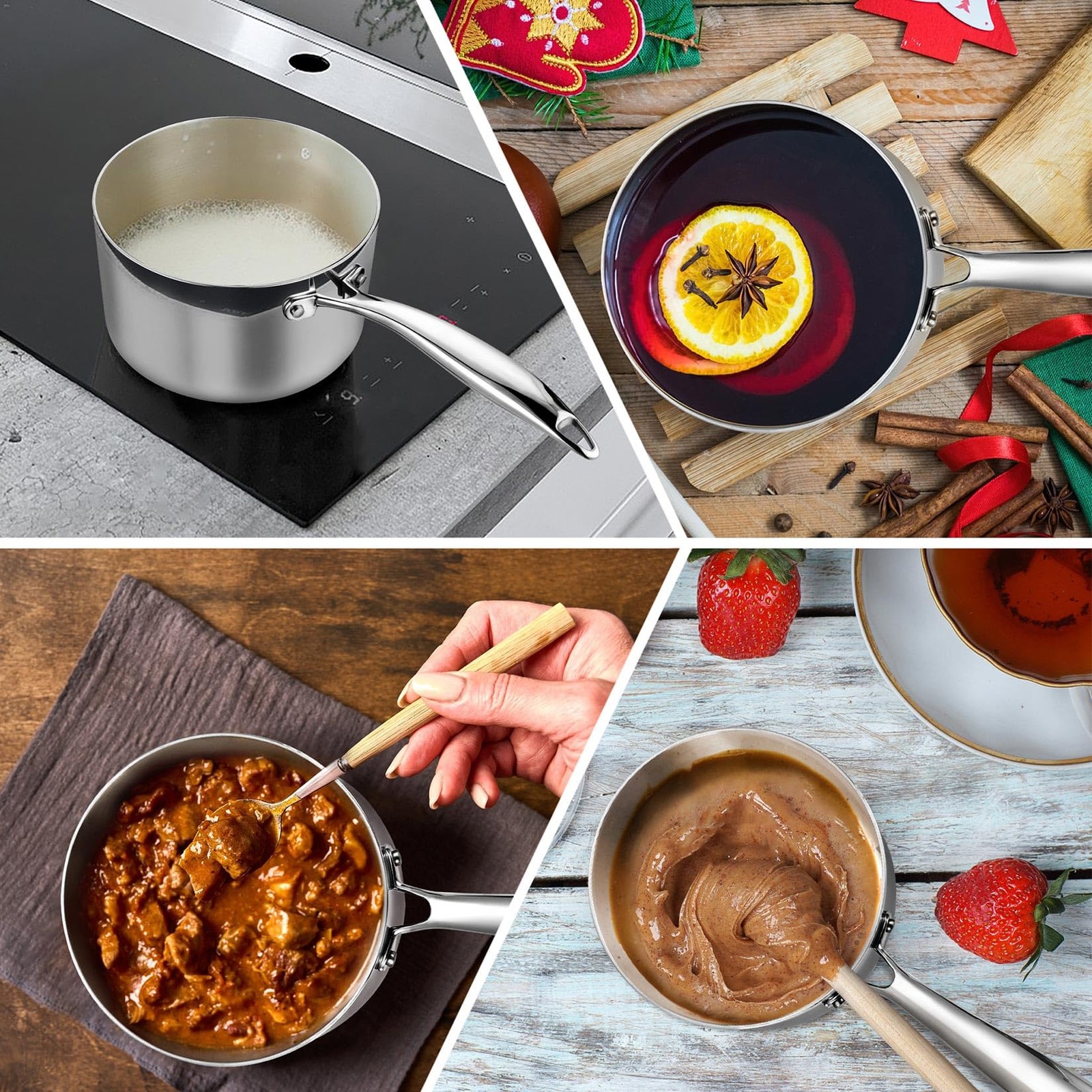 Small 1 Qt Saucepan, Tri-ply Stainless Steel Milk Sauce Pan with Glass Lid, Kitc
