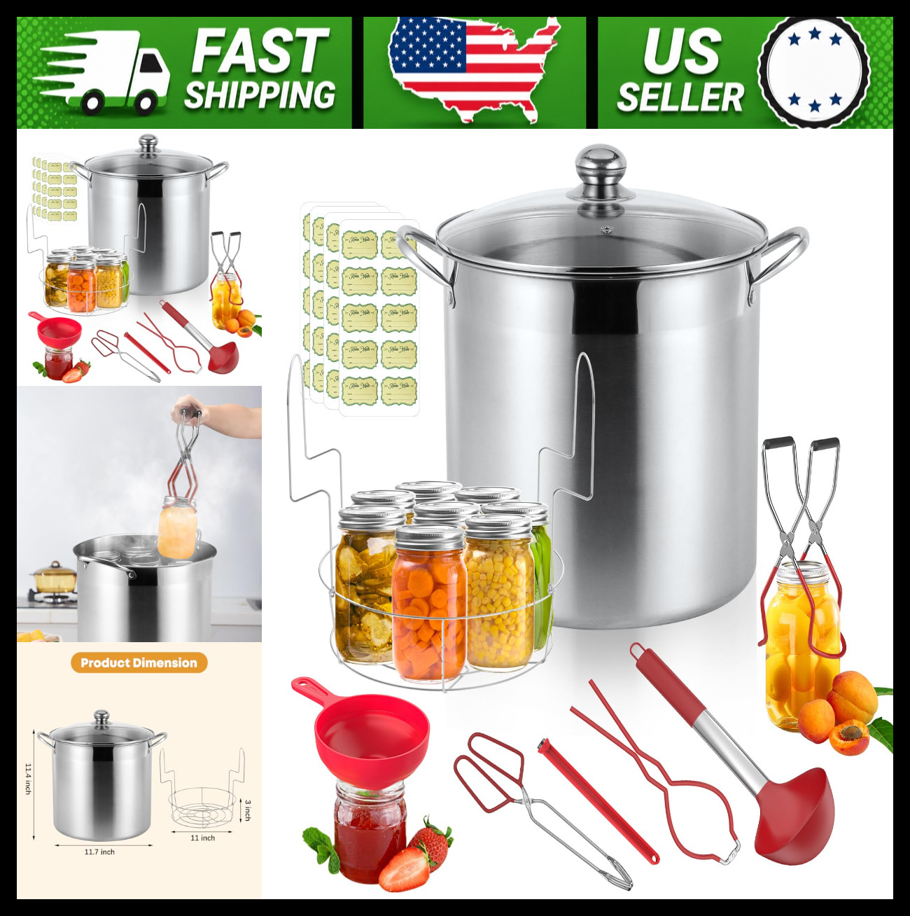 21.5 QT Stainless Steel Water Bath Canner Pot with Rack & Tools
