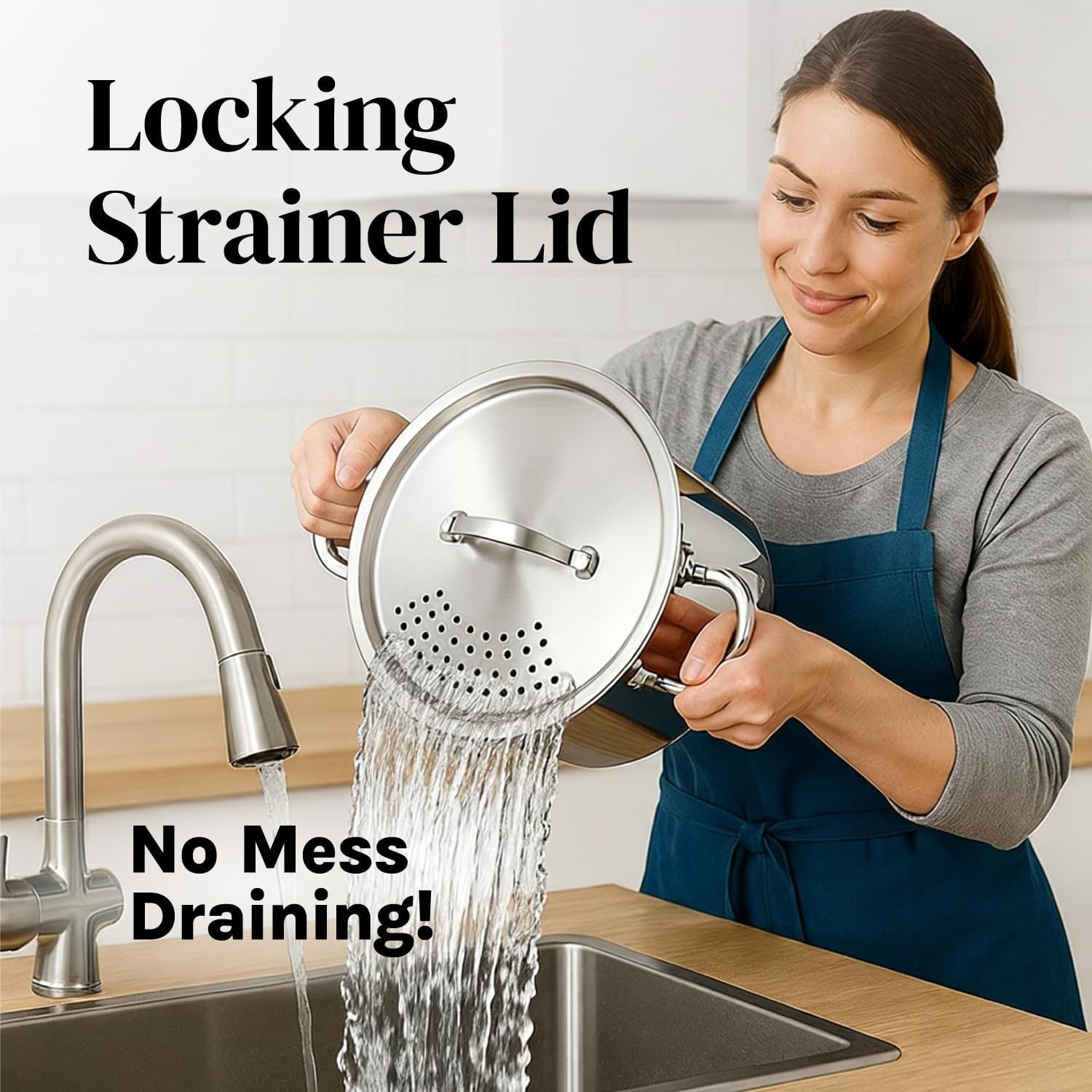 Stainless Steel Pasta Pot with Strainer Lid — 5.5 Qt Large Capacity Spaghetti Po