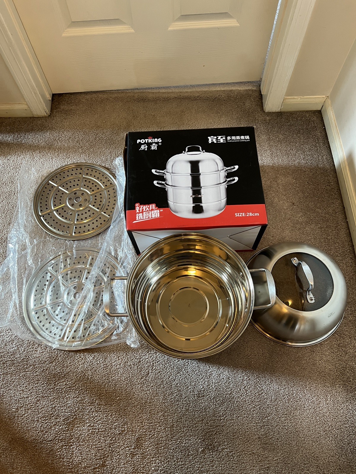 Multi Purpose Cooking Pot Stainless Steel Steamer Pot with Lid Potking 28cm Used