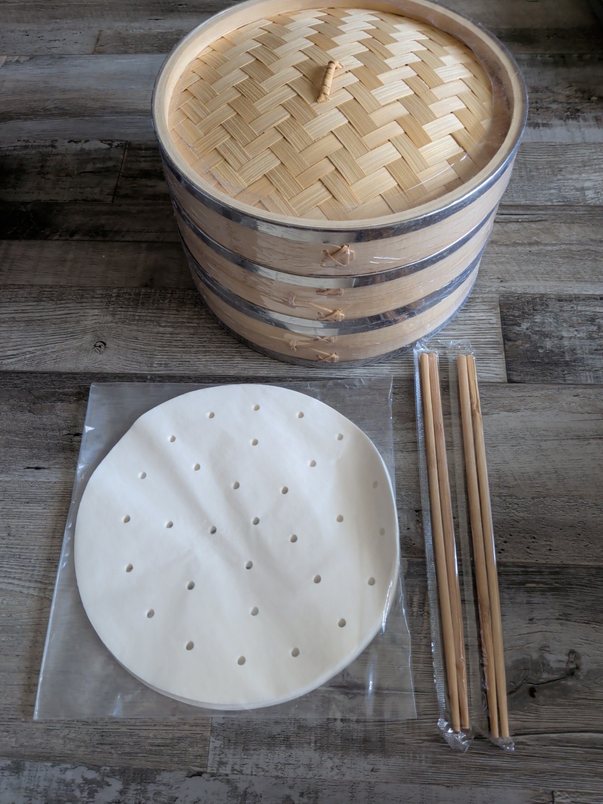 VonShef Premium 2 Tier Bamboo Steamer with Stainless Steel Banding Sealed