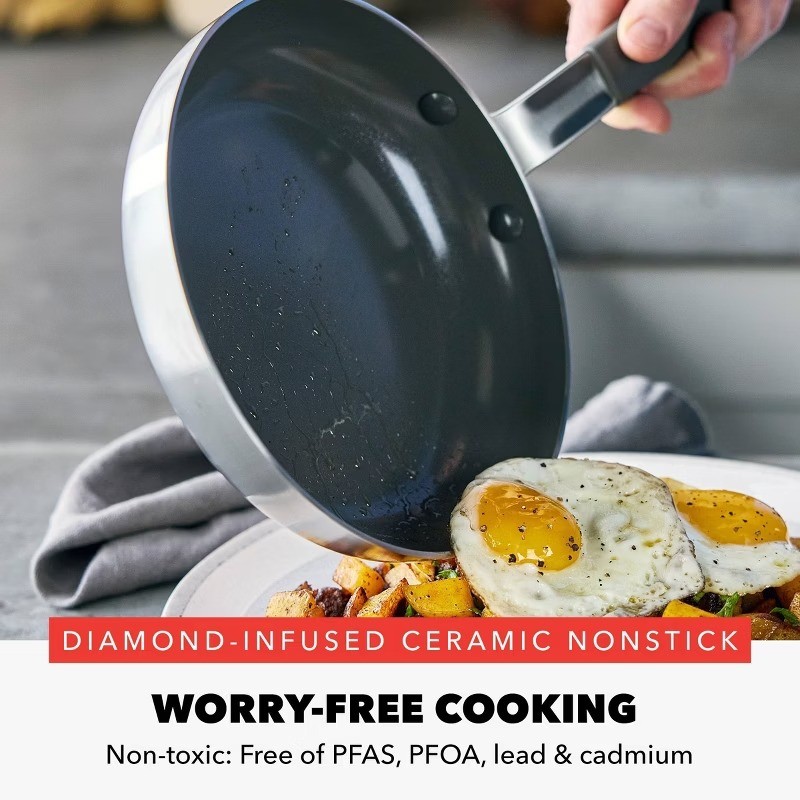 12″ Stainless Steel Ceramic Nonstick Covered Fry Pan