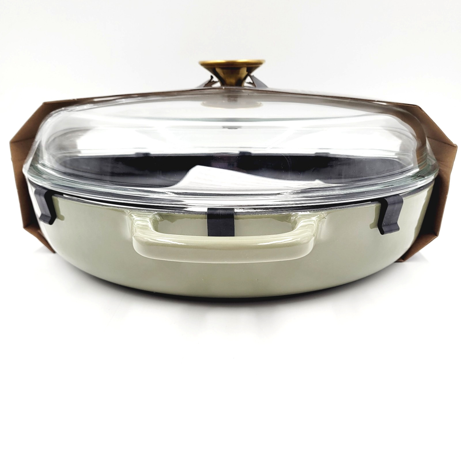 Sur La Table Enameled Cast Iron Dutch Oven Braiser 3.75qt. Glass Lid Army Green