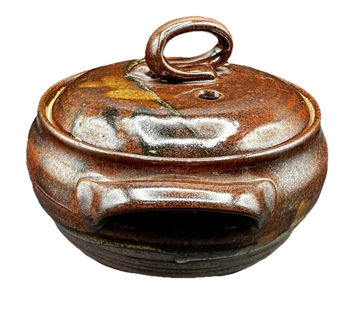Vintage Pottery Steamer With Lid Asian Vegetables Signed