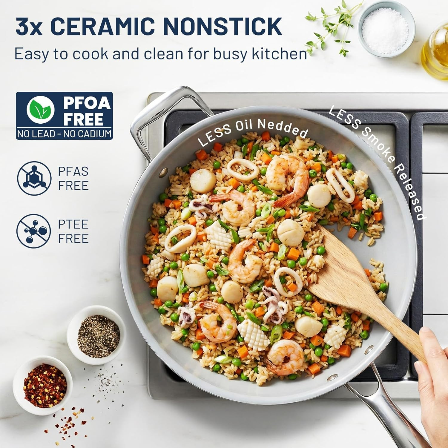 Nonstick Frying Pan with Lid – 12 Inch Ceramic Deep Frying Pan for Cooking – 5 Q