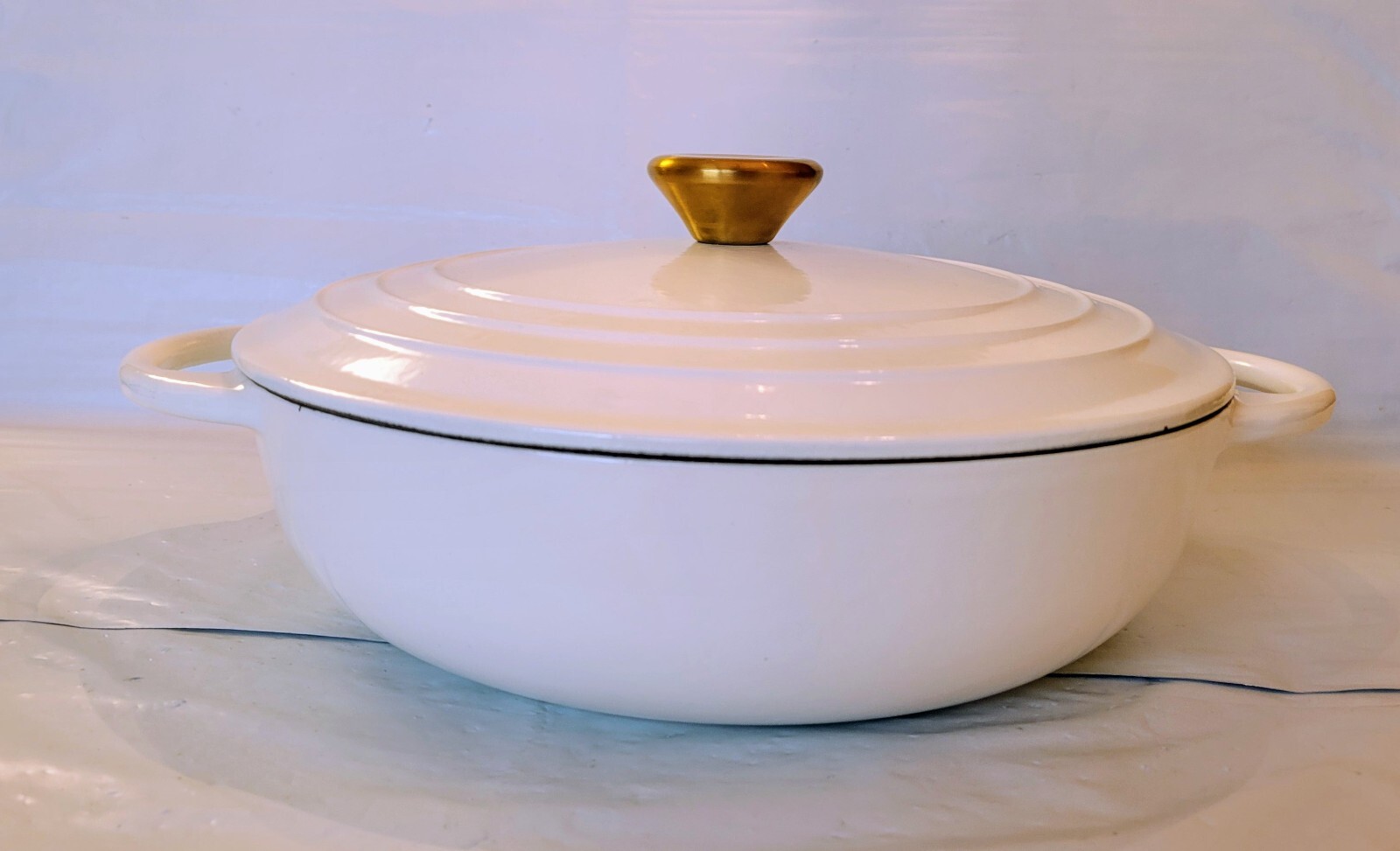 Brandani Italy Cast Iron Disa Braiser 3 Qt Dutch Oven Pot Pan White / Gold *NEW*