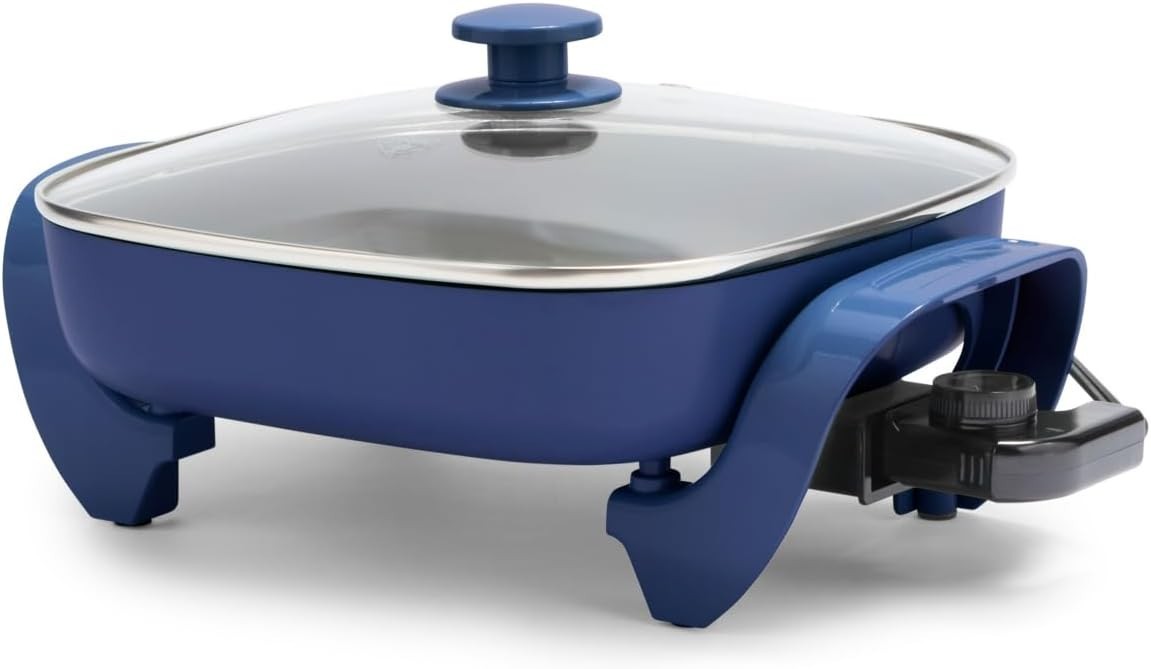 12″ 5QT Square Electric Skillet, Glass Vented Lid, Ceramic PFAS-Free Nonstick…