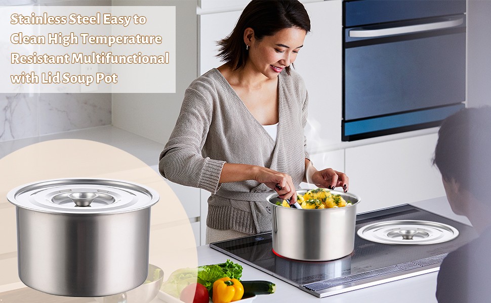 Stock Pot with Lid, Stainless Steel Heavy Duty Induction Cooking Pot
