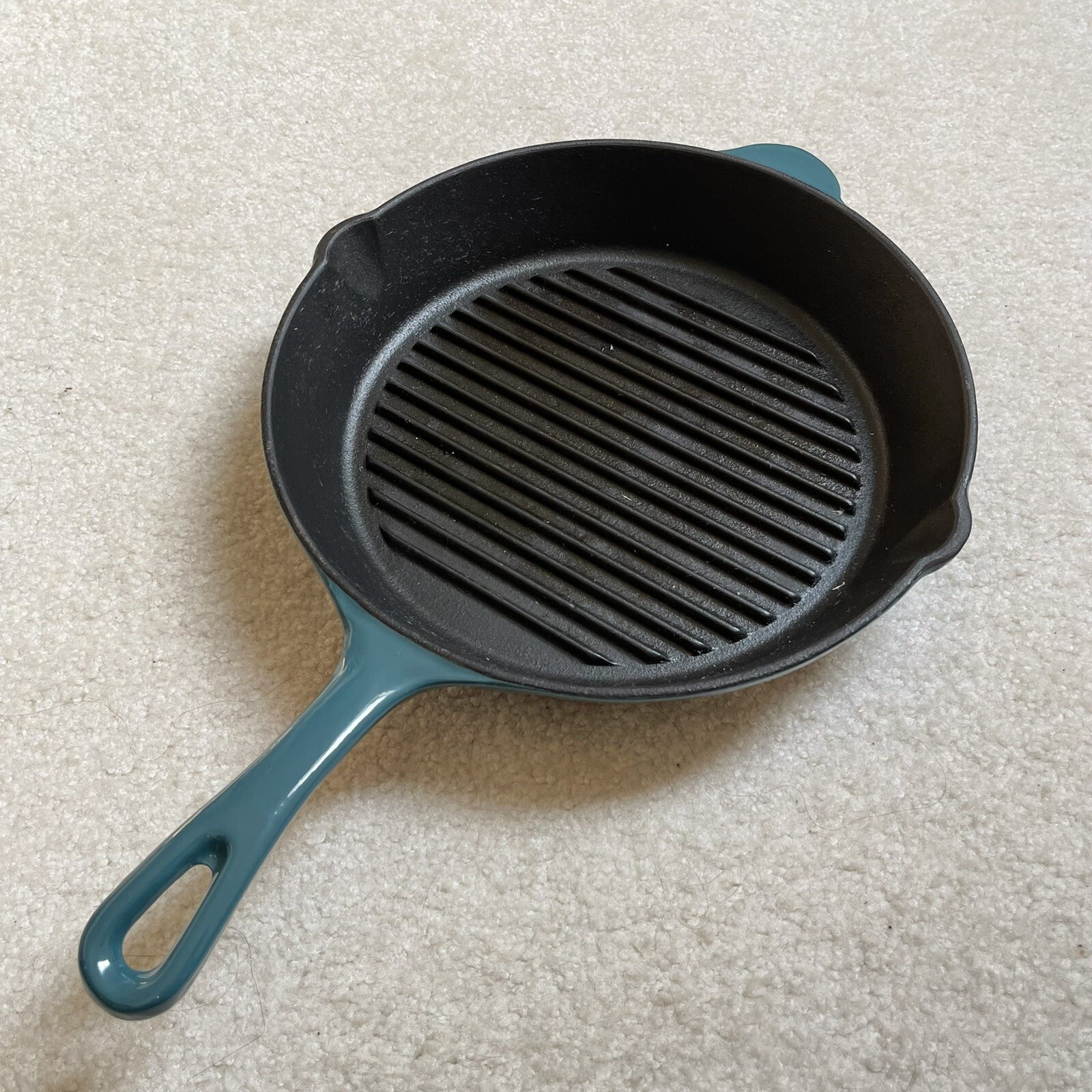 Technique, Grill Pan 10.5 Inches, Turquoise/Teal, Cast Iron Enameled