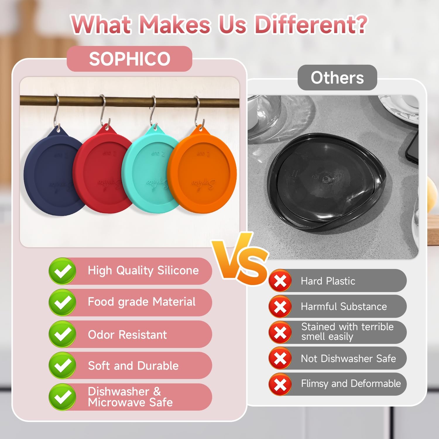 2 Cup Round Silicone Storage Cover Lids Replacement for Anchor Hocking and Pyrex