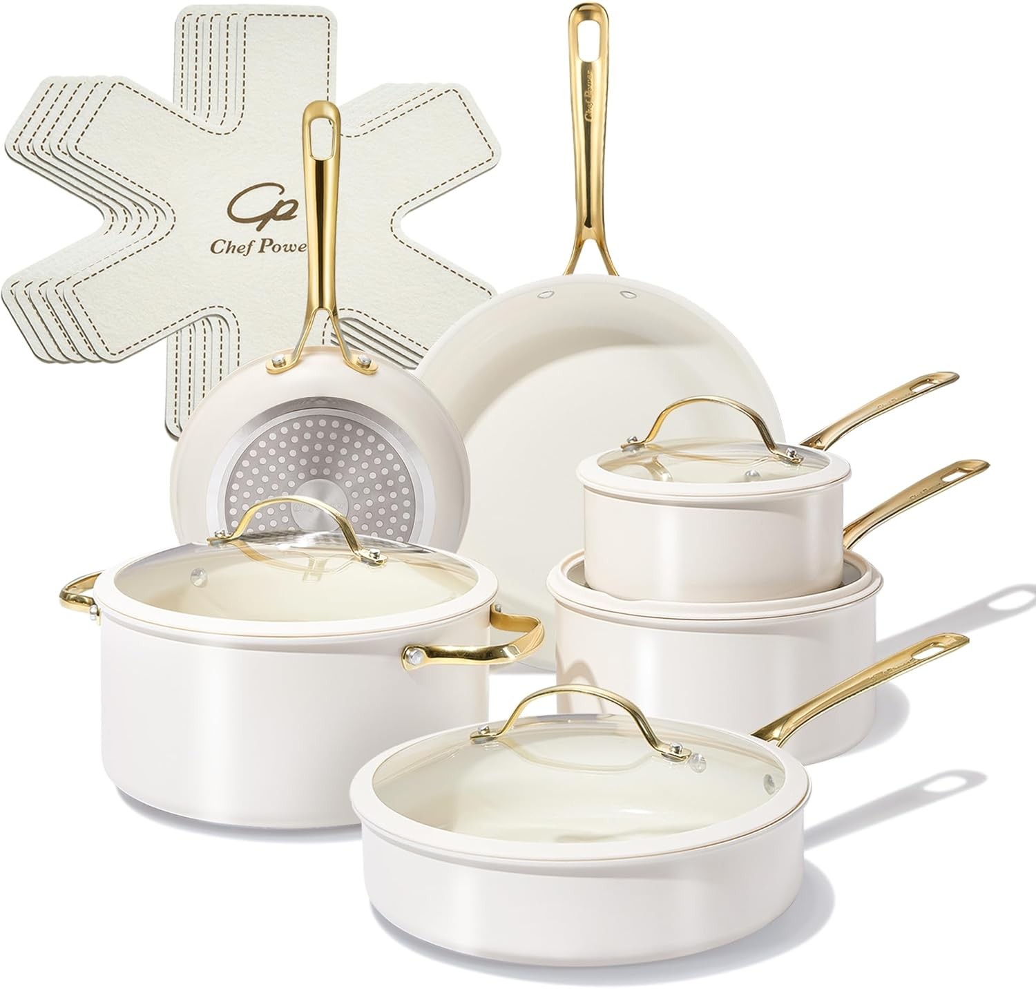 Chef Power Ceramic Cookware Sets, 15Pcs Pots and Pans Set Non Stick, Cookware Se