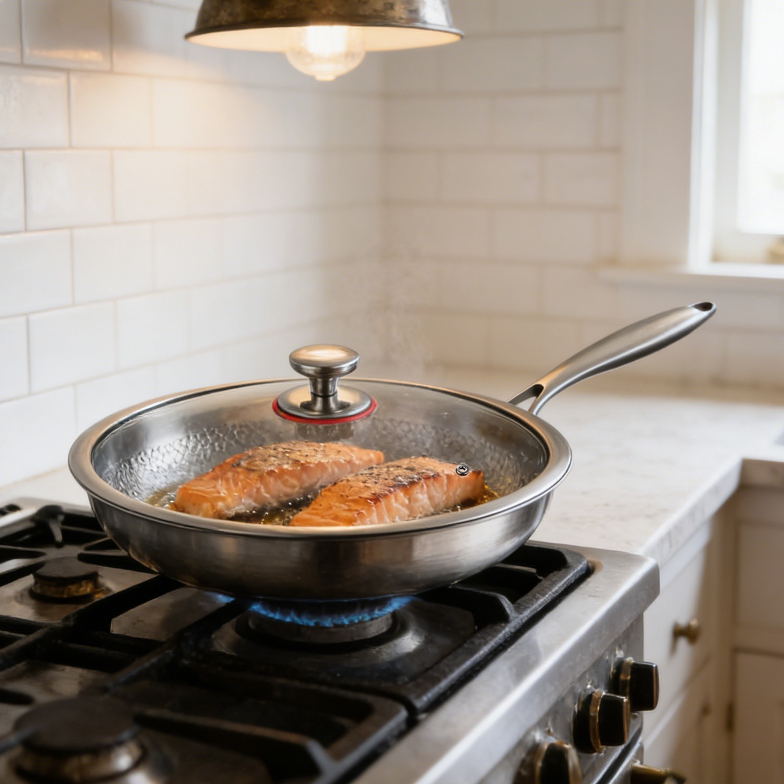 Titanium Frying Pan Non Stick Cooking Pan No Coating Frying Pan 11.81in With Lid