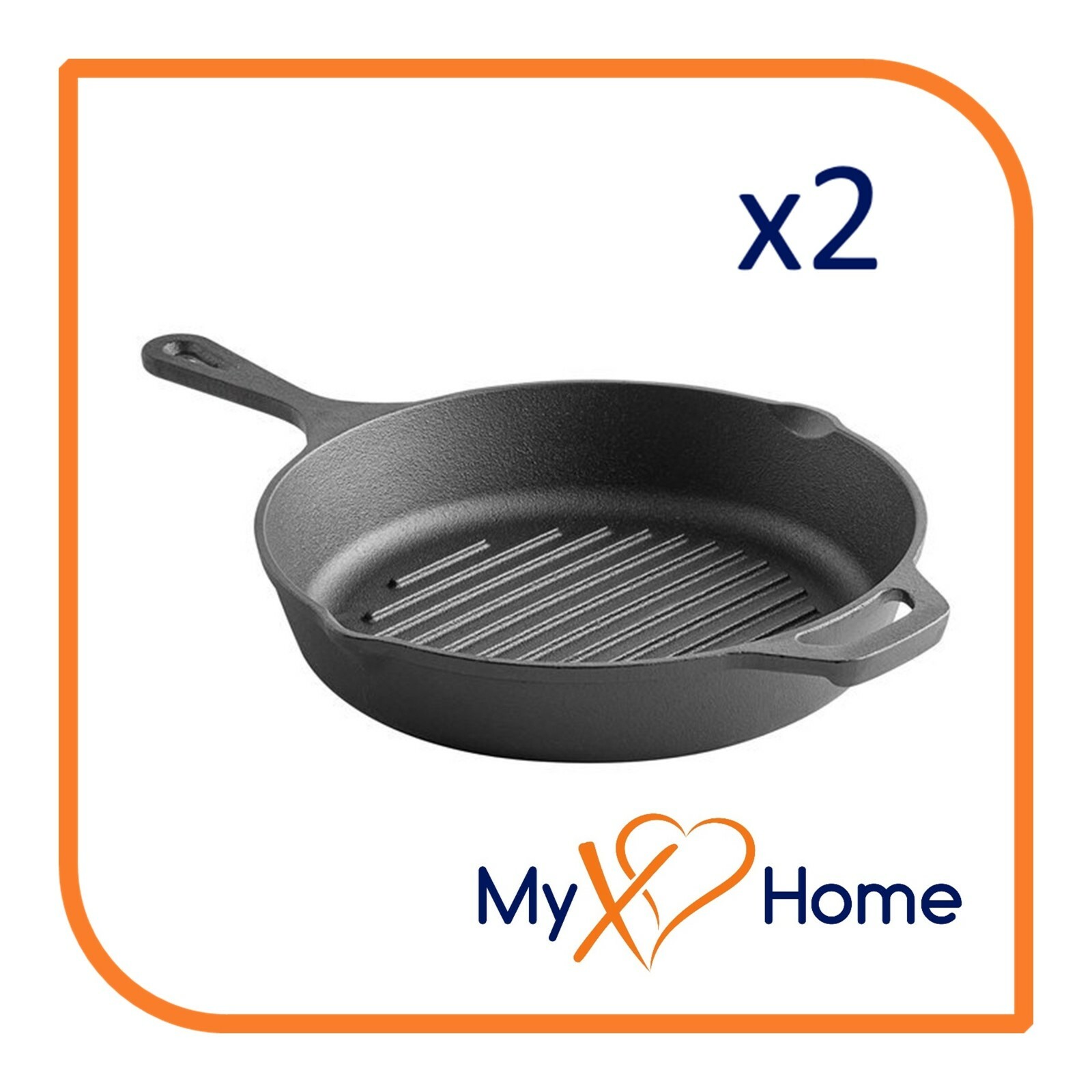 10 1/4″ Pre-Seasoned Cast Iron Grill Pan (2 Skillets) by MyXOHome