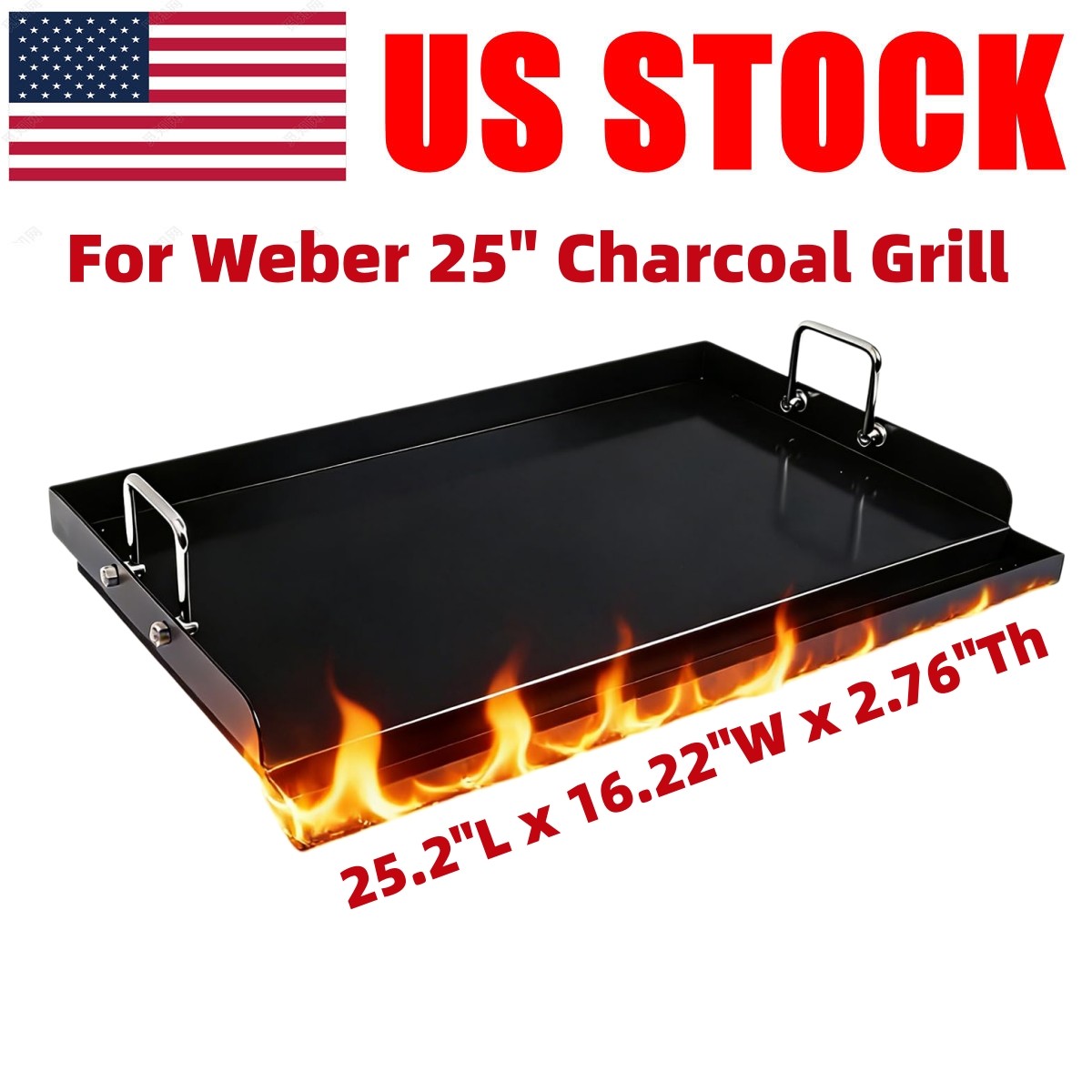 Flat Top Griddle 25″x16″ Carbon Steel Griddle, Nonstick Flat Top for Gas Grill