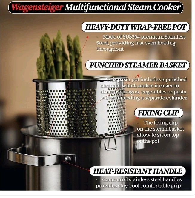 WAGENSTEIGER Premium Stainless Steel Asparagus Steamer Pot or Spaghetti Pasta St