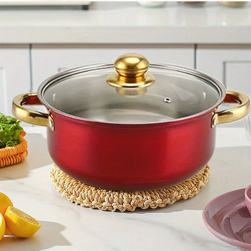 12 Piece Cookware Set Nonstick Pots and Pans Home Kitchen Cooking Non Stick, Red