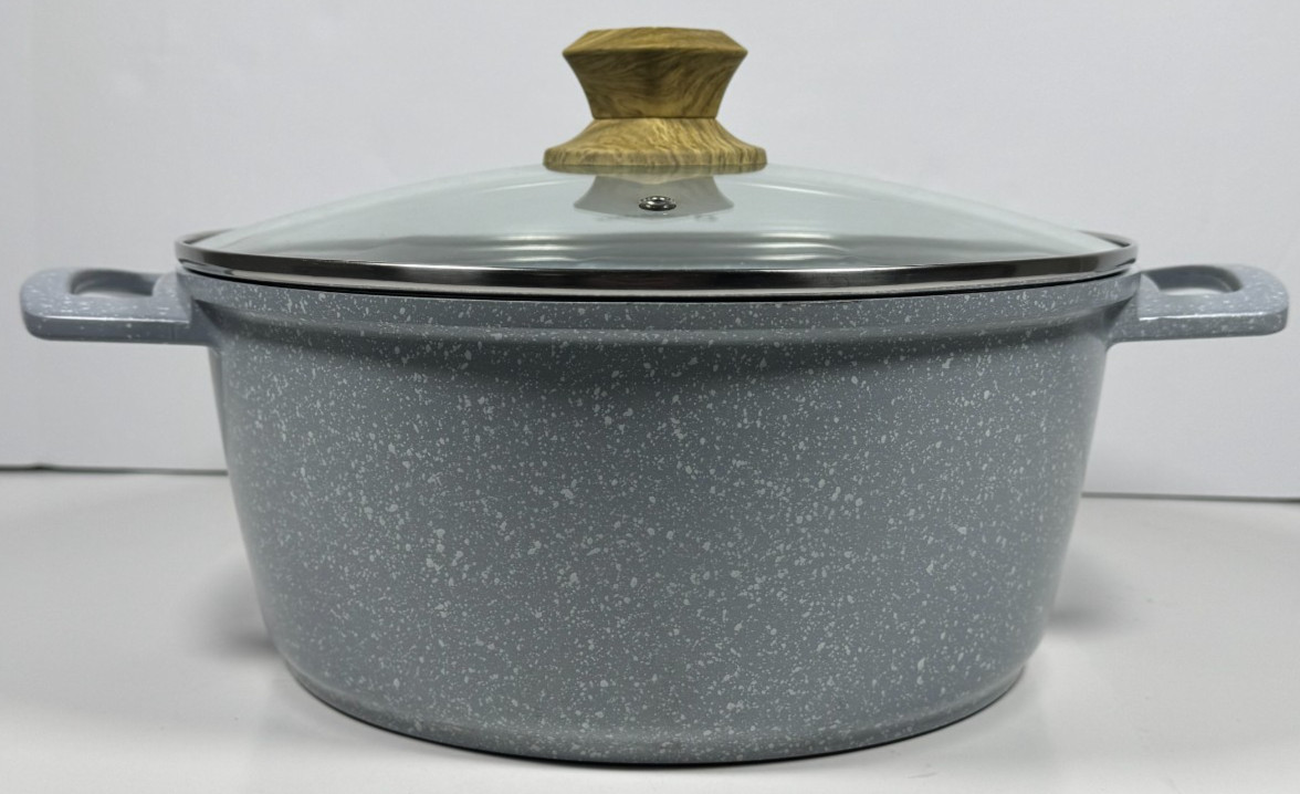 MasterClass Premium Cookware Speckled Gray Casserole Pot ~4.3 Qt w/ Glass Lid
