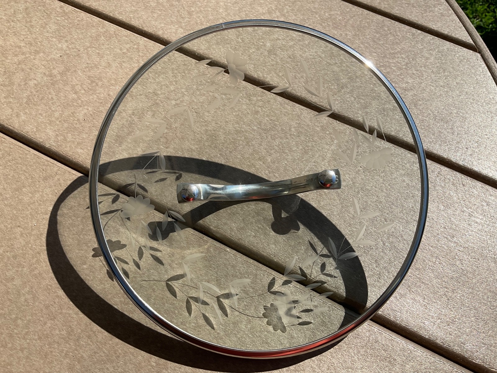 Princess House 8″ Replacement Lid Tempered Glass Stainless Steel Heritage Floral