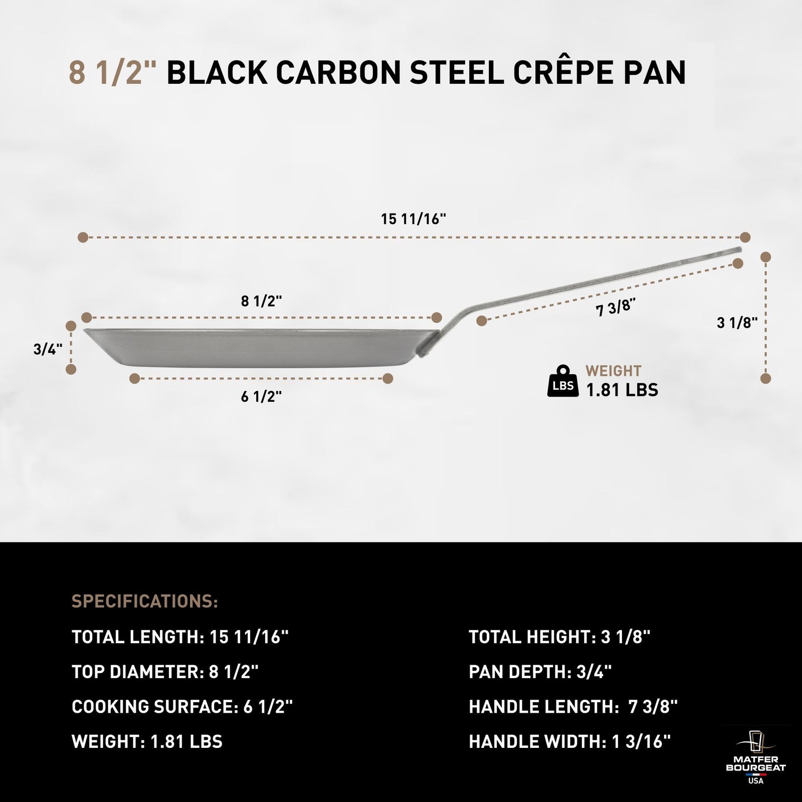 Bourgeat Black Carbon Steel Crêpe Pan, 8 1/2″
