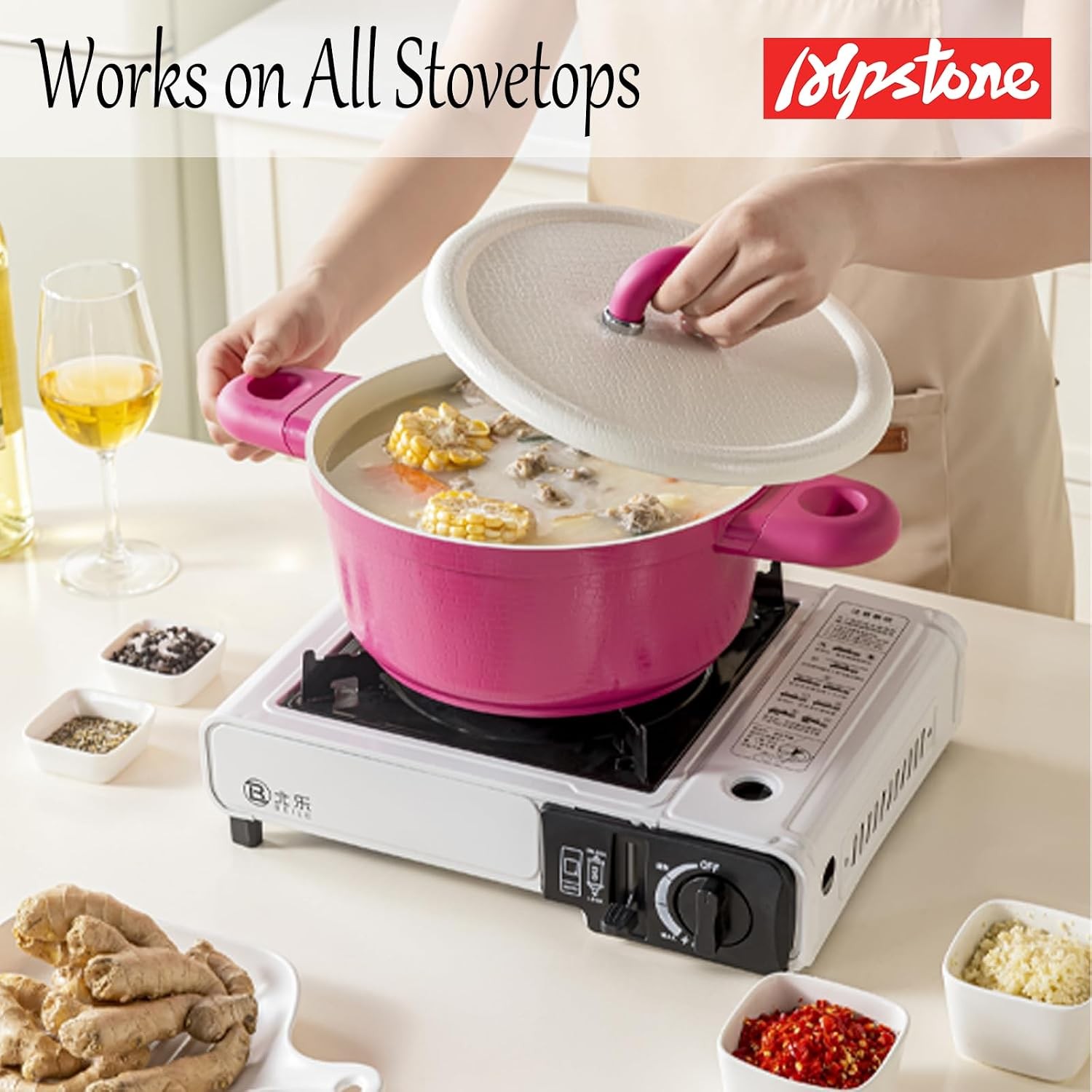 4QT Nonstick Stock Pot with Lid Ceramic Casserole with Die-cast lid Non-toxic