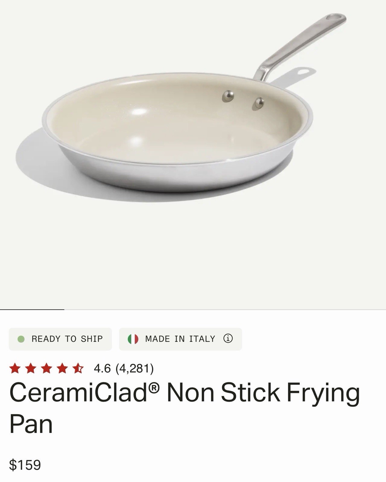 Made In CeramiClad Non Stick Frying Pan 12 in | Gas Electric Induction | NO LID