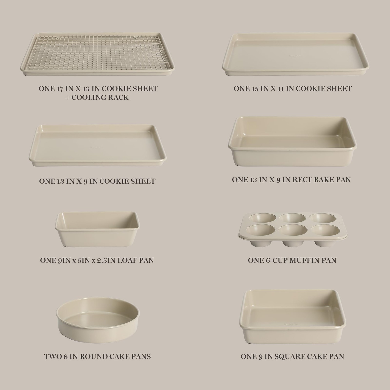 Martha Stewart Gallen 10 Piece Baking Pans 10-Piece Bakeware Set, Taupe