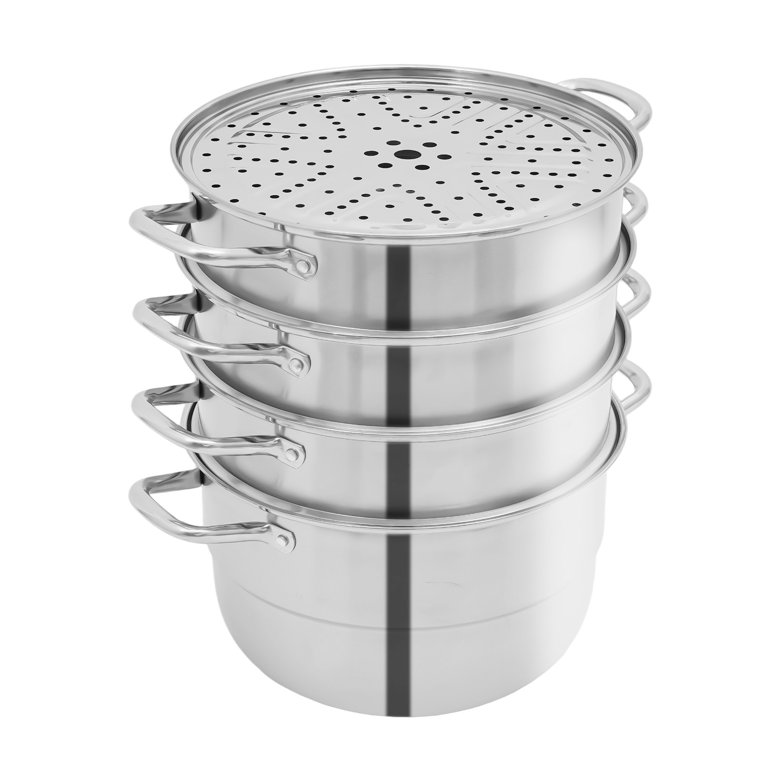 Stackable Stainless Steel Steamer Cooker Pot Glass Lid 5 Layers Large Capacity