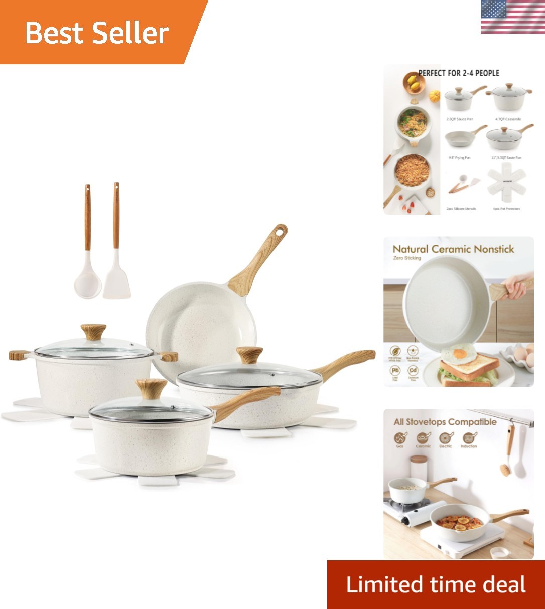 Eco-Friendly 13-Piece Nonstick Ceramic Cookware Set – Induction Compatible