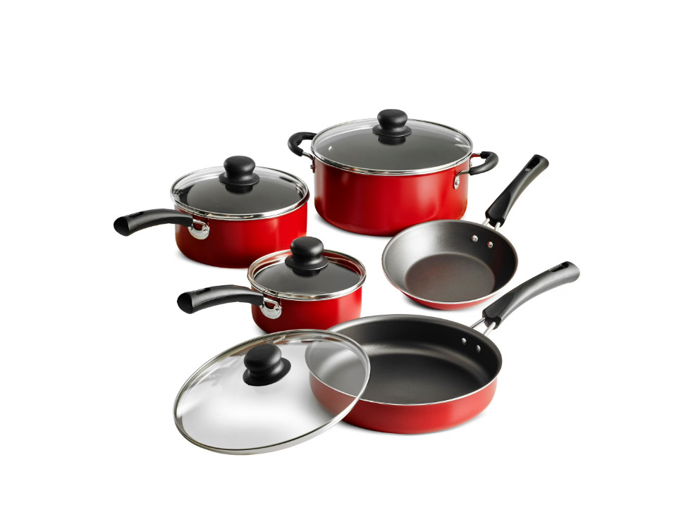 Tramontina 9-Piece Non-Stick Cookware Set Red Aluminum Pots and Pans Combo