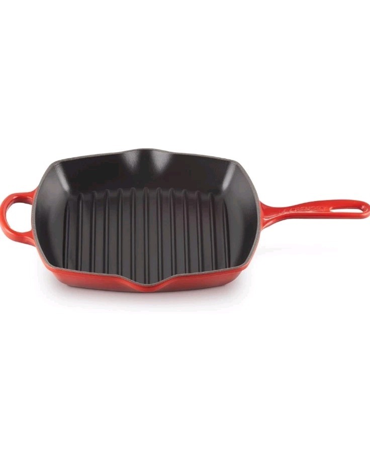 Le Creuset Enameled Cast Iron Signature Square Skillet Grill 10.25 in Cerise