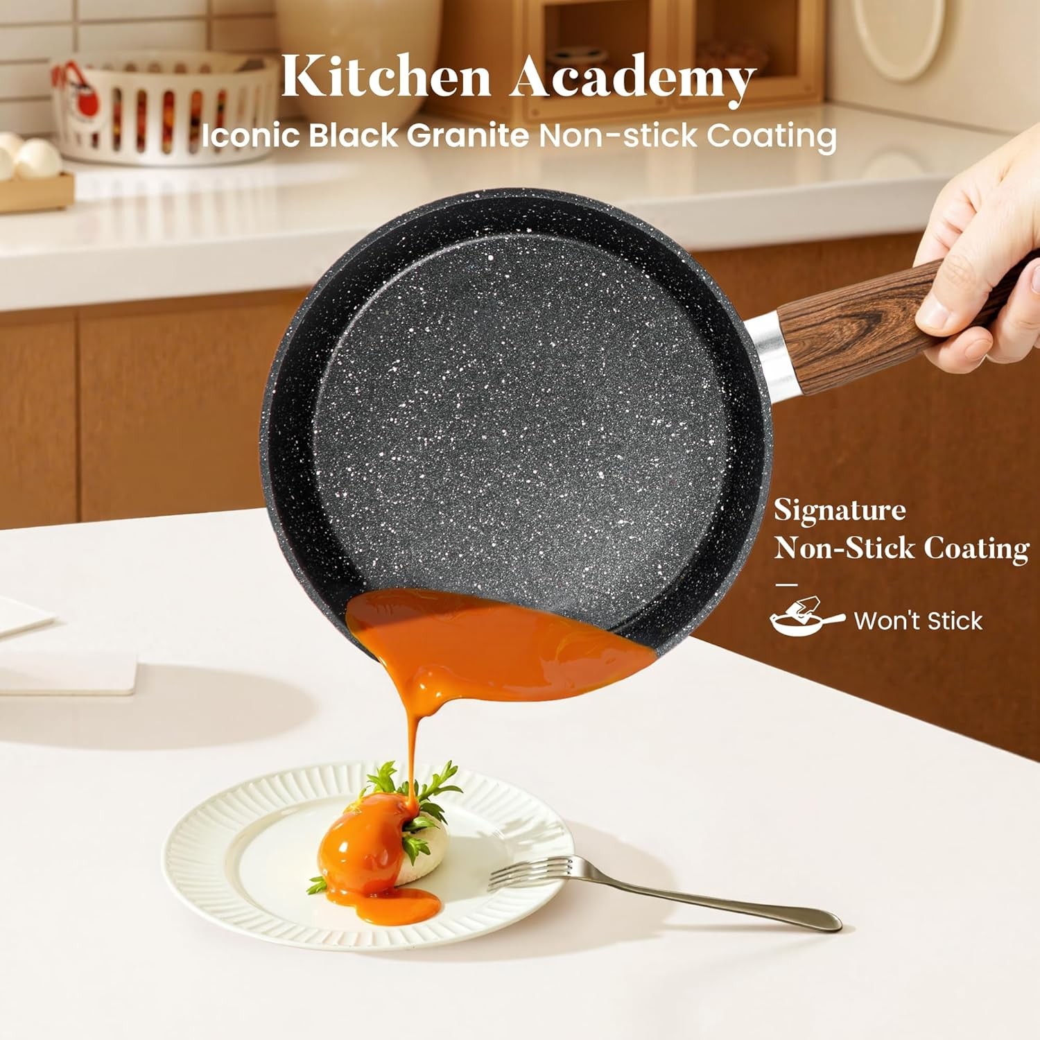 New Cookware Set-17 Piece Non-Stick Cooking Pan Set, Black Granite Pots and Pans