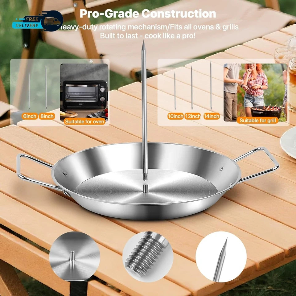 Stainless Steel Shawarma Pan for Oven Grill 5 Spikes Chicken Pork Cooking Pan