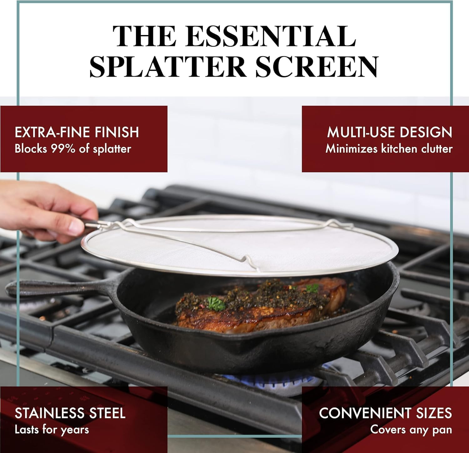Splatter Screen for Frying Pan – 9.5/11.5/13 Inch Stainless Steel Grease Splatte