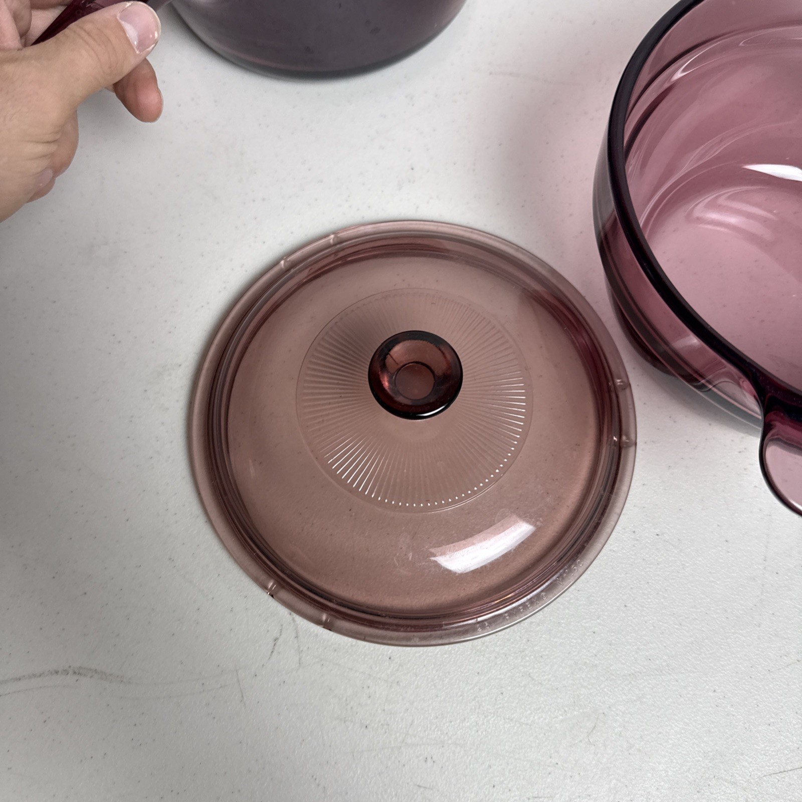 Vintage Pyrex Visions Cranberry Corning Corelle 1.5L Double Boiler w Insert Lid