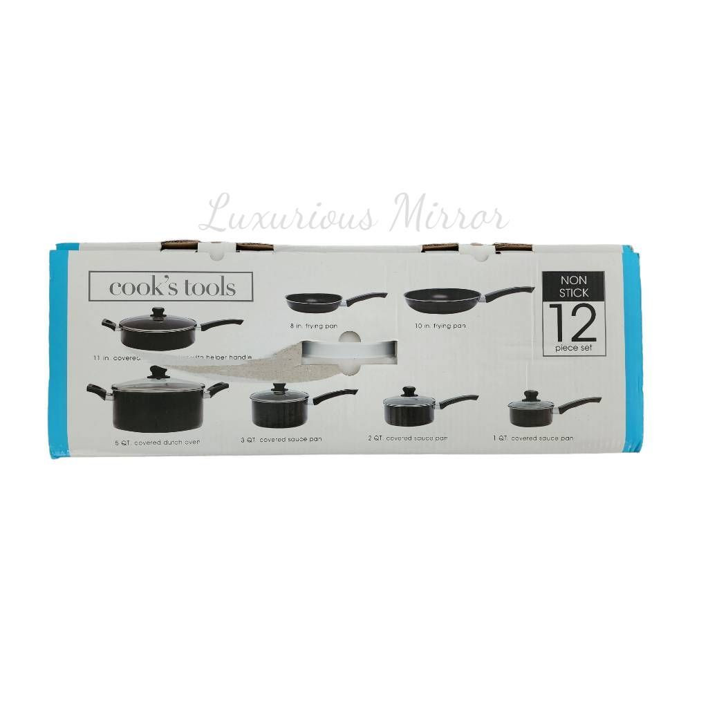 Cooks Tools 12 Piece Pan Set Black Non-Stick Vented Lids Electric Gas New