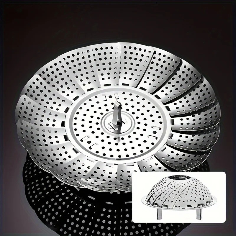 Share Expandable Stainless Steel Steamer Basket 6-10.5″ Foldable Vegetable Steam