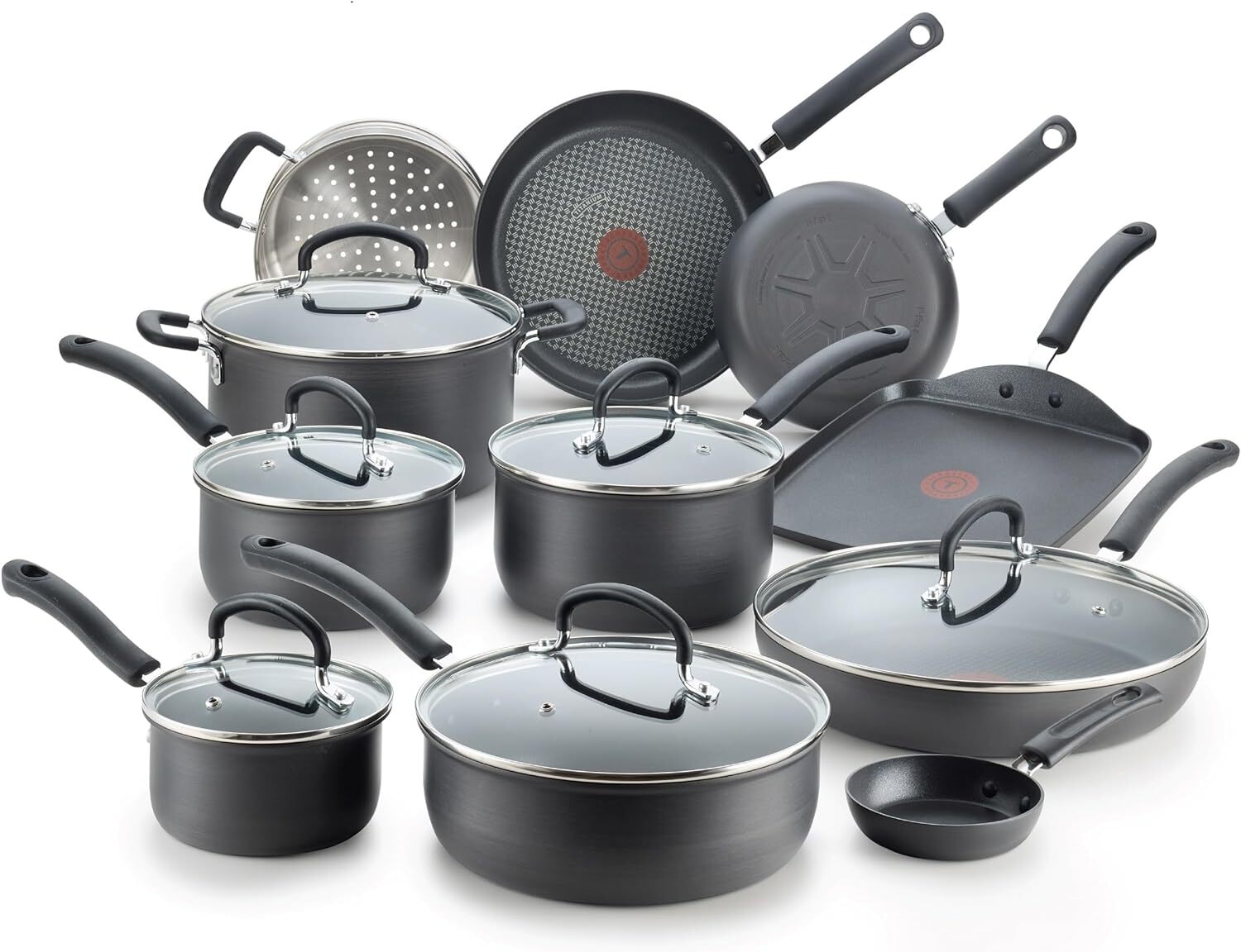 Ultimate Hard Anodized Nonstick Cookware Set 17 Piece Oven Safe 400F, Lid Safe 3