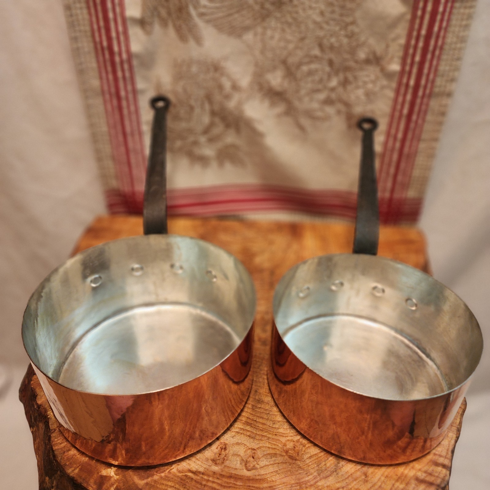 Antique Five Piece Set of Copper Saucepans 12-20cm 4.75-8 inch diameters 9.5lb