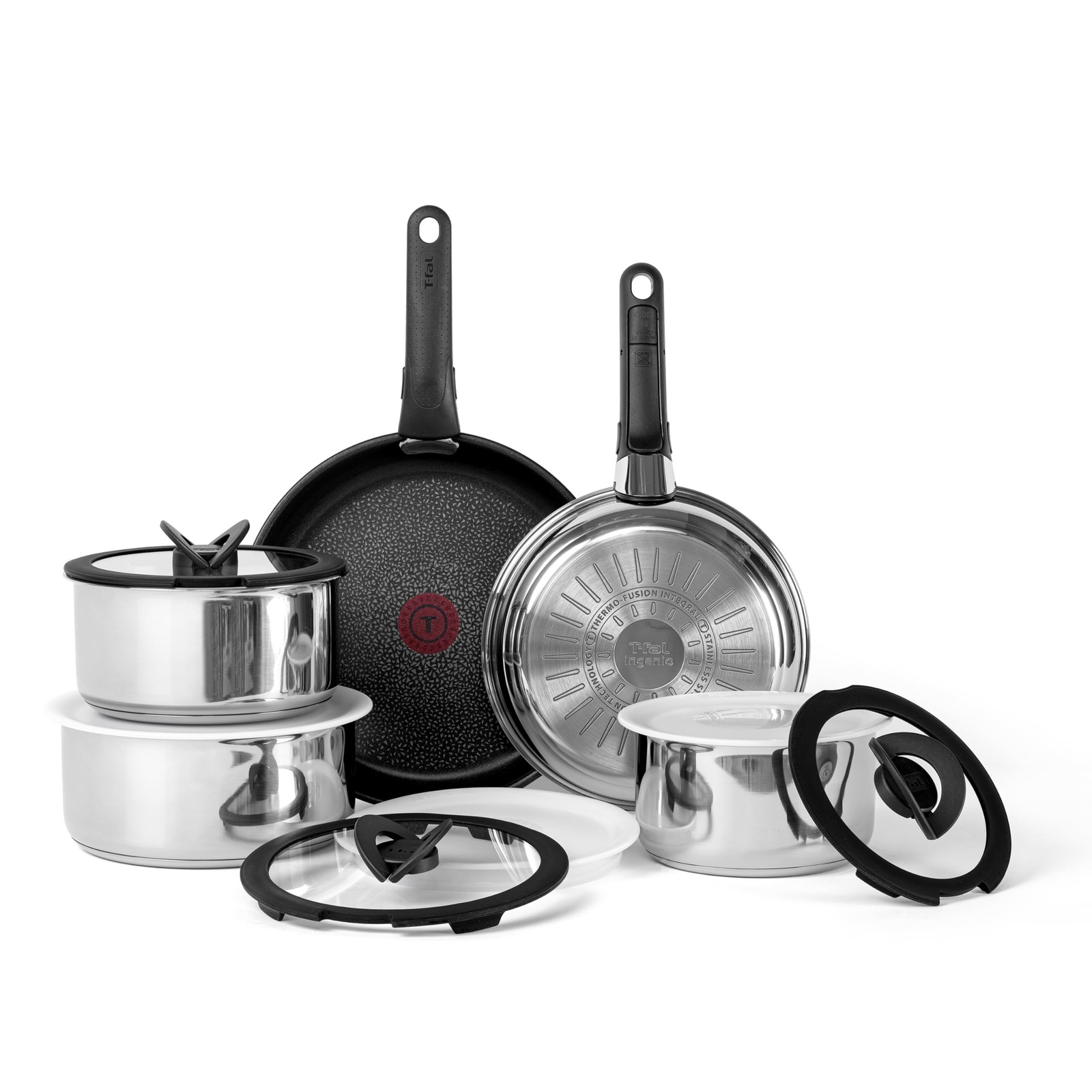 13 Piece Silver Cookware Set Non Stick Stackable Induction Dishwasher Safe