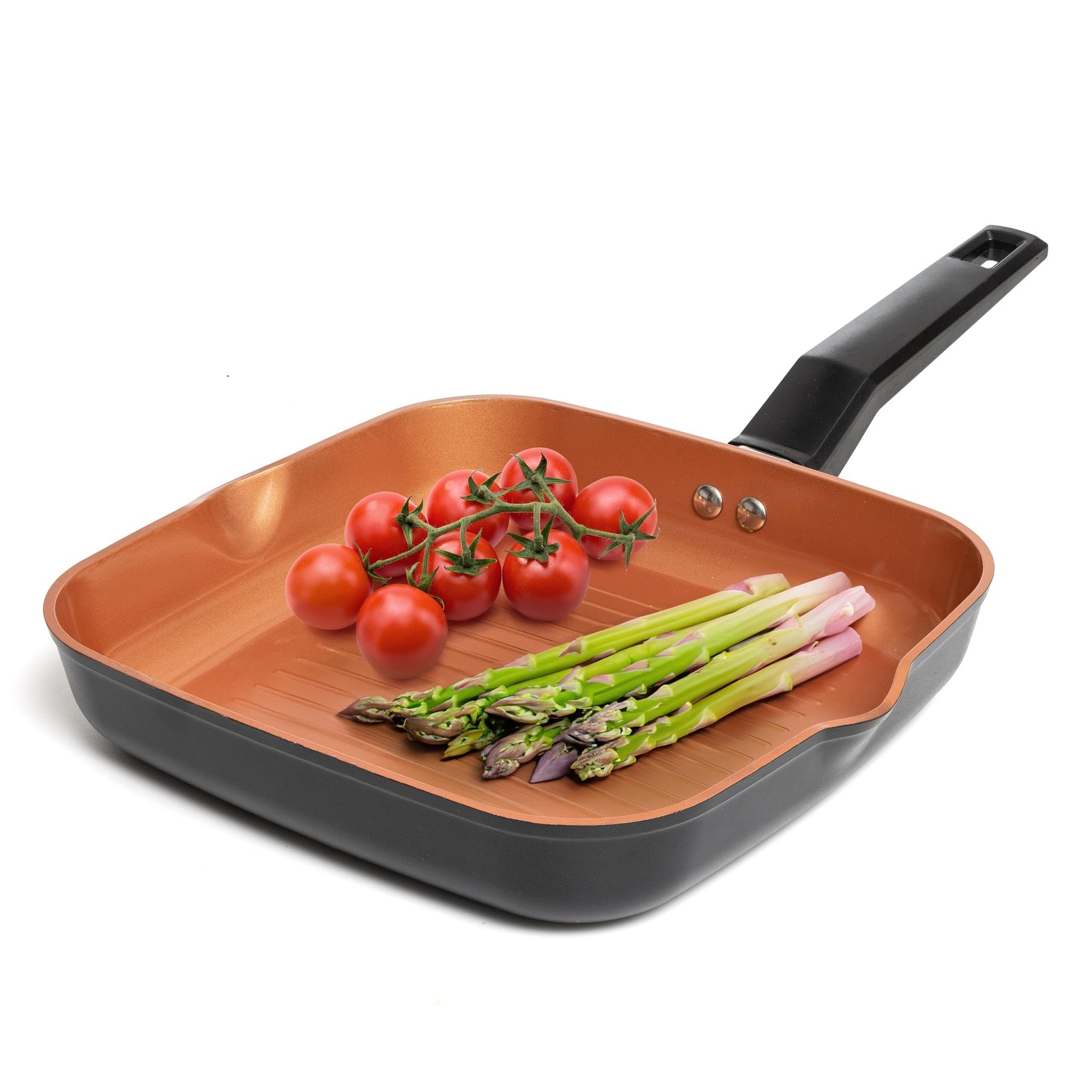 Square Grill Pan For Indoor Cooking, 9.5In Frying Pan Copper Non-Stick Saute Fry