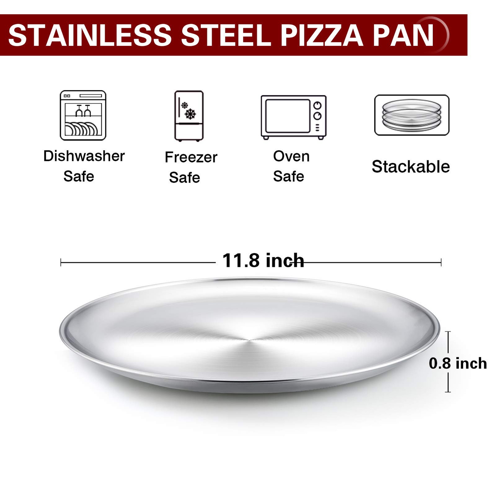 TeamFar Pizza Pan, 12 inch Pan Set Round Oven 4 PCS, Silver