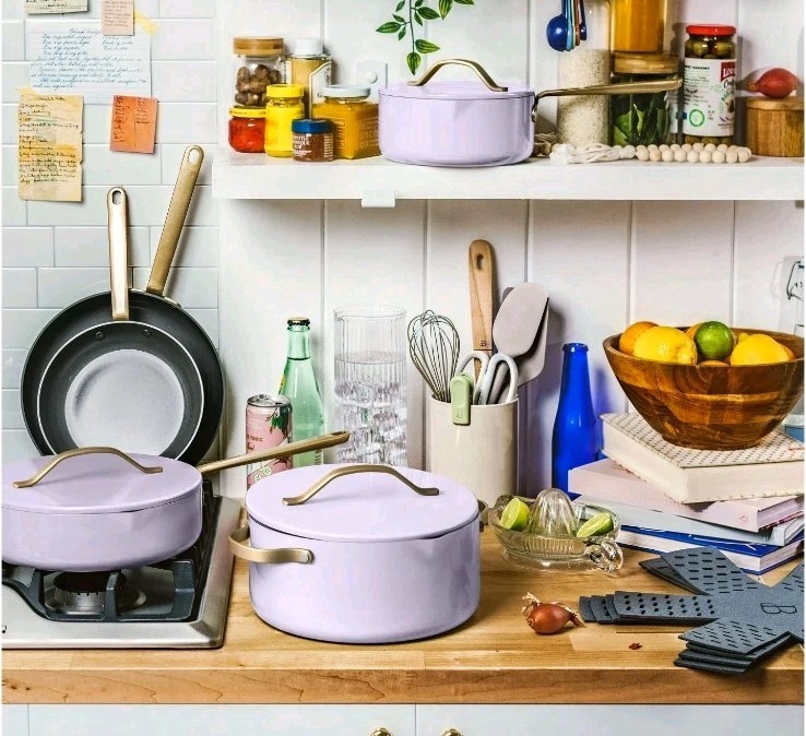 Made By Gather Ceramic Nonstick Cookware Set, 12-Piece, Lavender