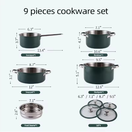4pcs Stainless Steel Ceramic Coated Pot Set, Including 1 Milk Pot, 2 Stockpots,