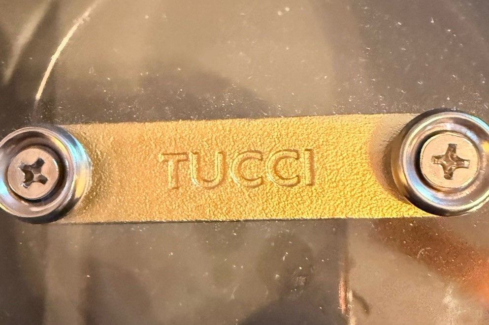 Tucci 2 qt Nonstick Saucepan w/ Glass Lid, Marino Blue w/ Gold Long Handle